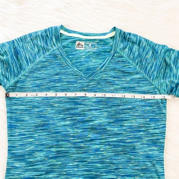 Reebok RBK Blue & Green Marled Performance Short Sleeve Athletic Top Womens S - Picture 6 of 8